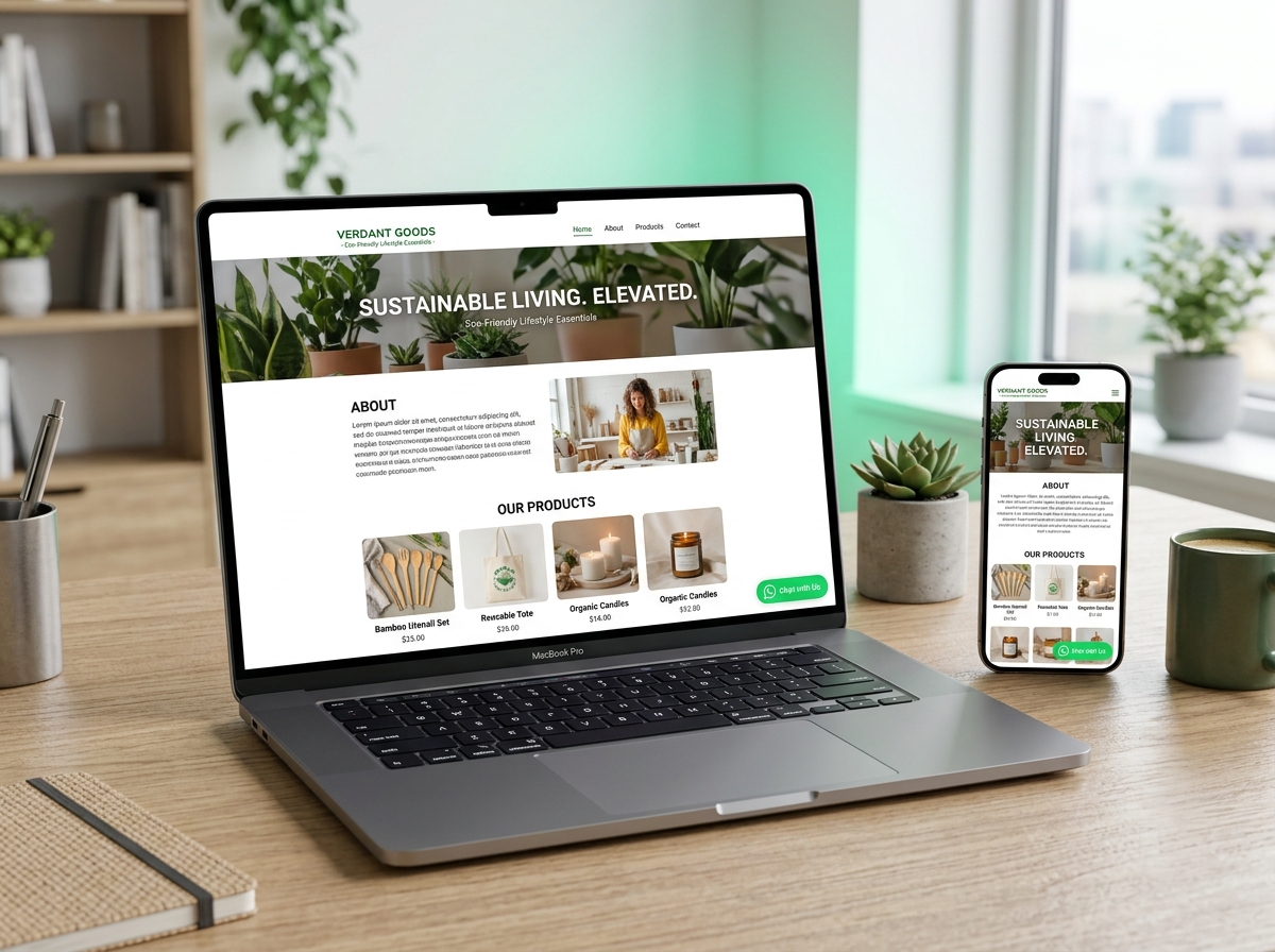 Professional one page business website mockup on laptop and mobile